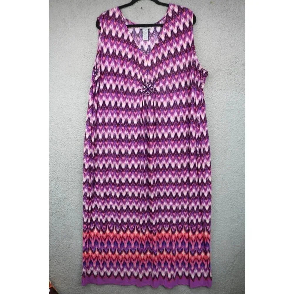 Catherine's Pink & Purple Sleeveless Medallion Twist Maxi Dress-Size 3X(26-28W)